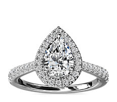 Pear Diamond Bridge Halo Diamond Engagement Ring in Platinum (1/3 ct. tw.)